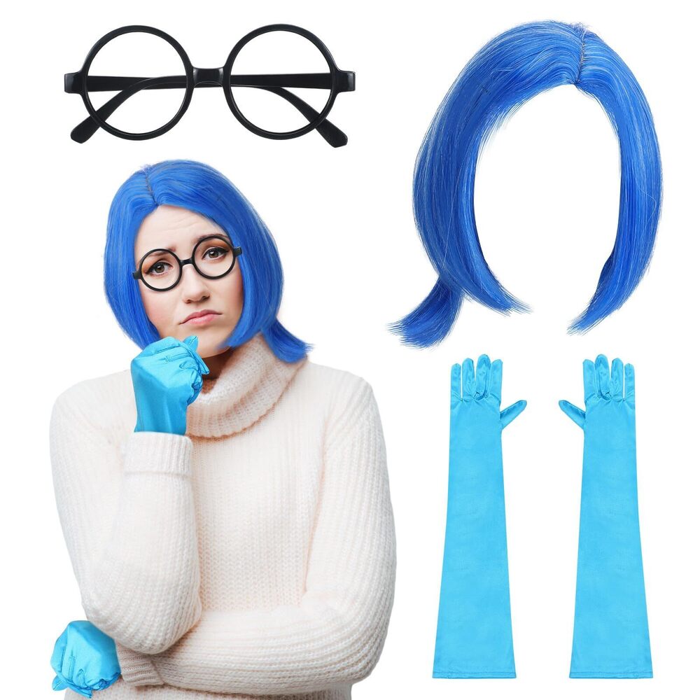 4724 3 Pcs Halloween Sadness Costume Set Include Sadness Wig